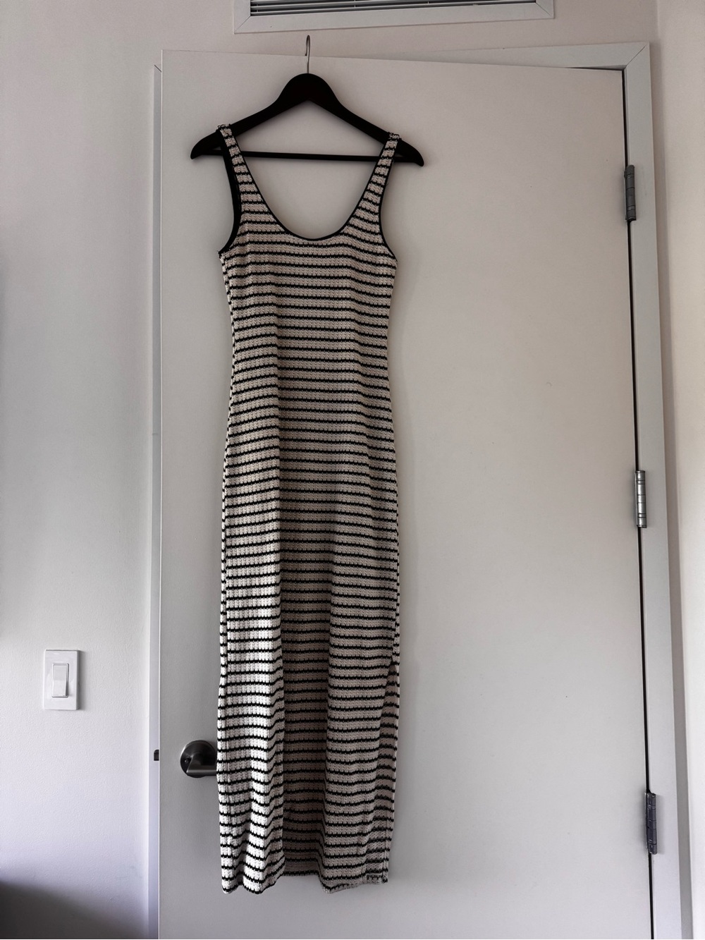 Mango Black and Cream Striped Sleeveless Maxi Dress